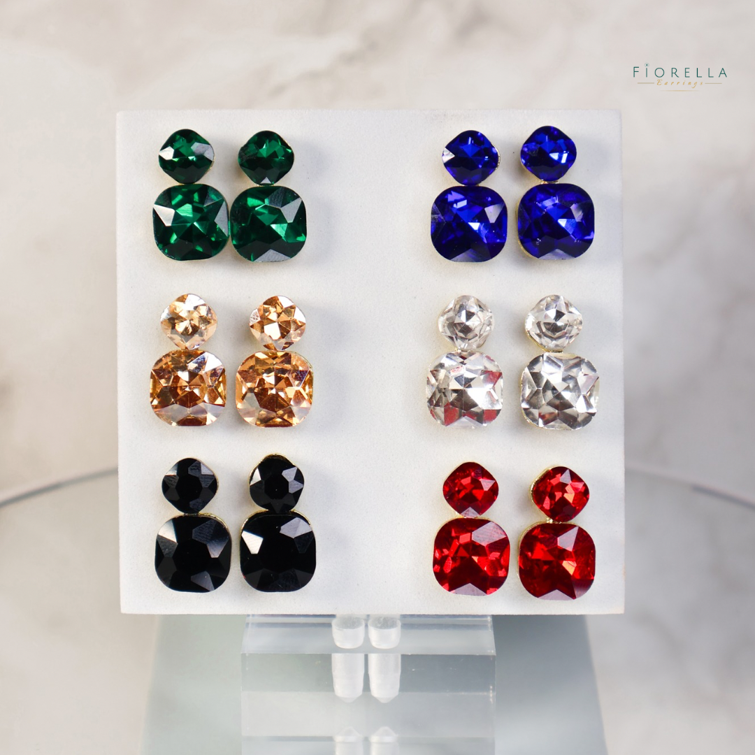 Radiance Duo Gem Earrings - Clear Crystal