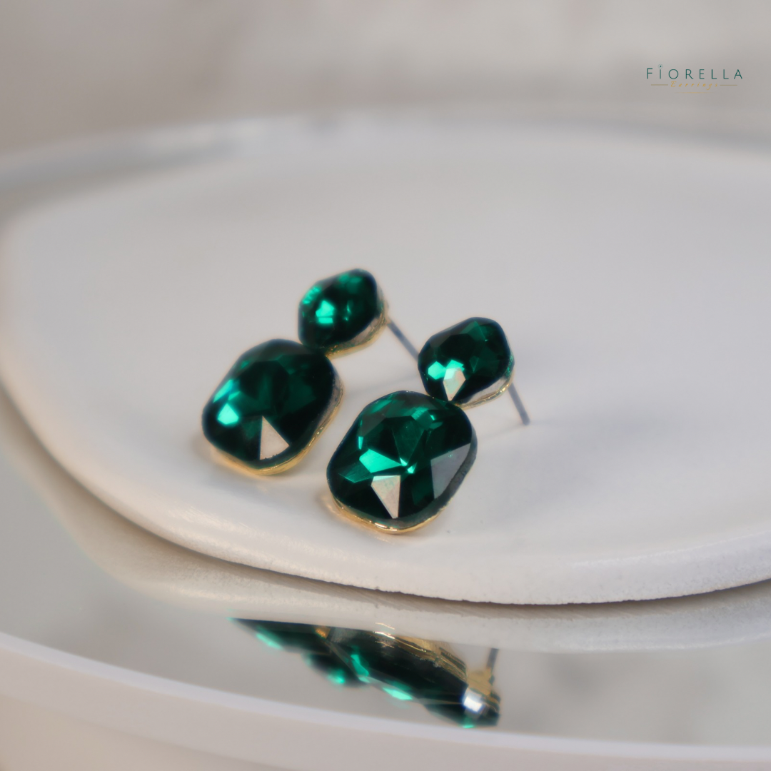Radiance Duo Gem Earrings - Emerald Green