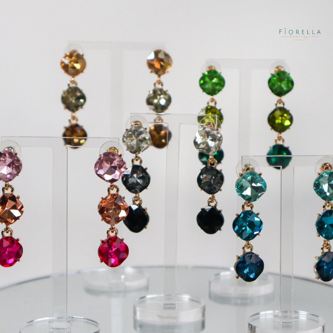 Black Trio Crystal Drop Earrings