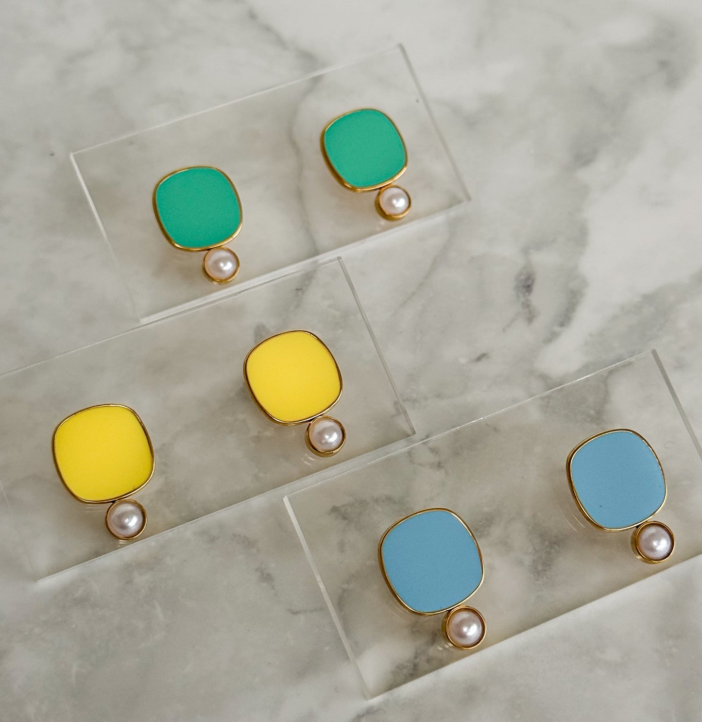 Viva Colour Pearl Earrings - Sky Blue