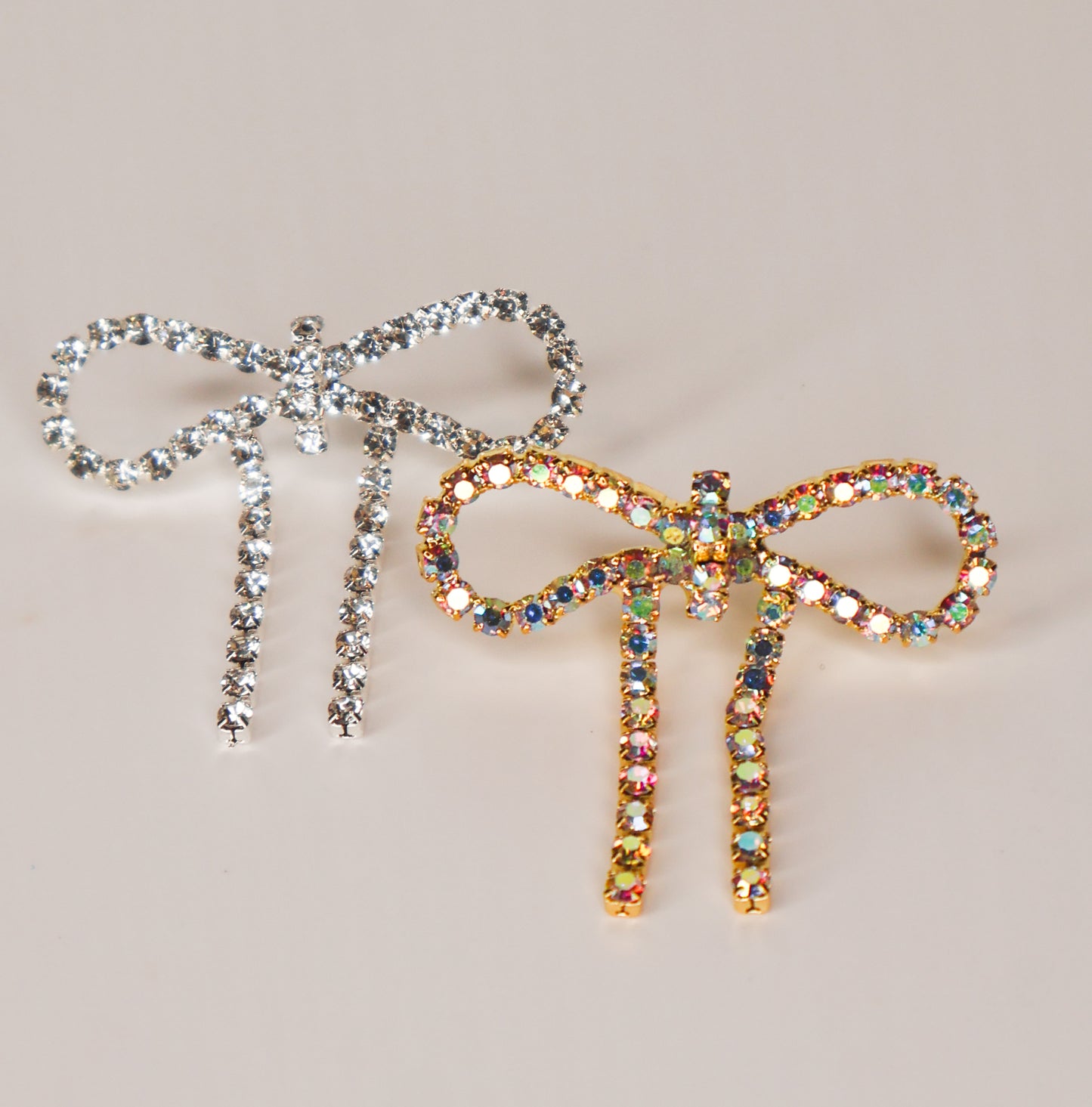 Iridescent Gold Diamanté Wide Bow Earrings