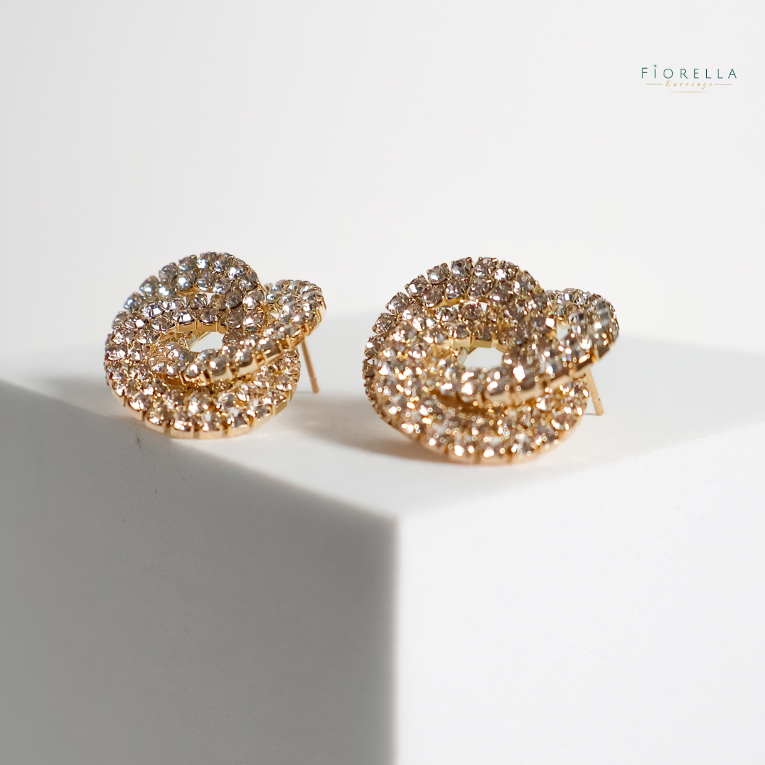 Gold Sparkle Elegant Swirl Diamanté Earrings