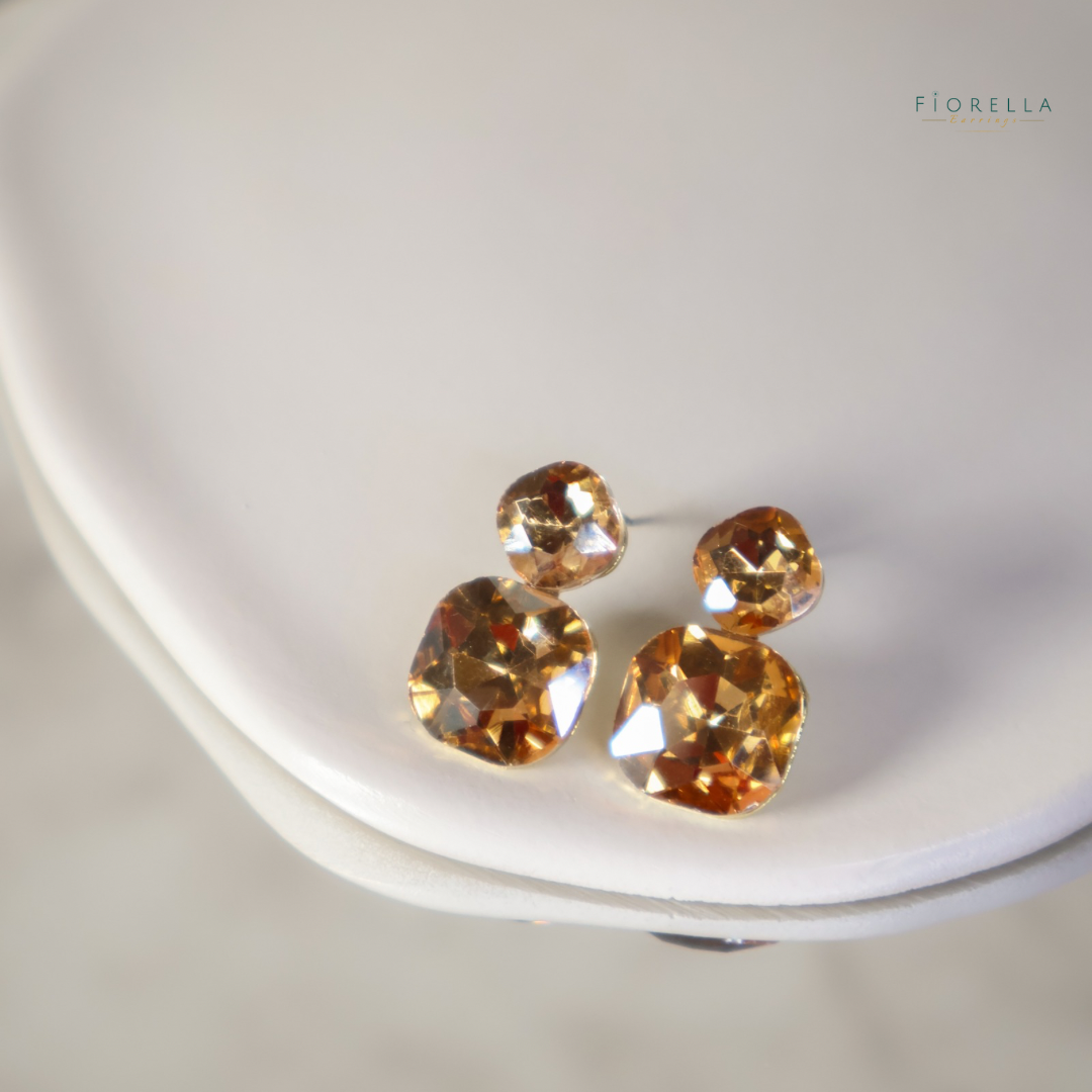 Radiance Duo Gem Earrings - Champagne