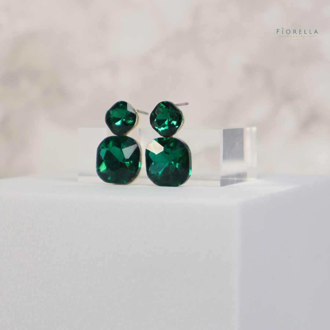 Radiance Duo Gem Earrings - Emerald Green