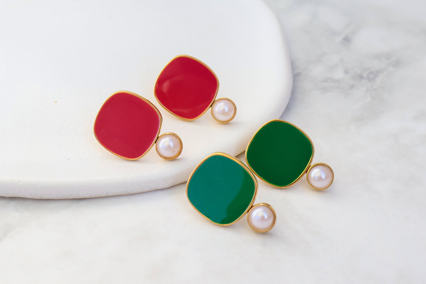 Viva Pearl Stud Earrings - Forest Green