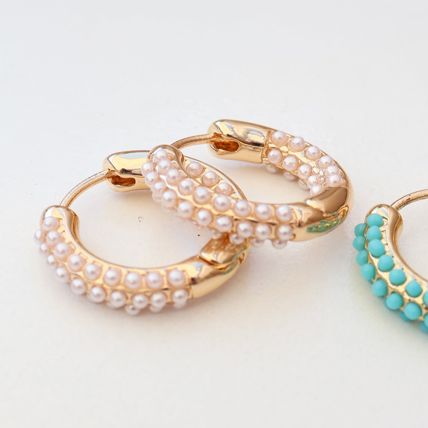 Riviera Pearl Gold Hoop Earrings