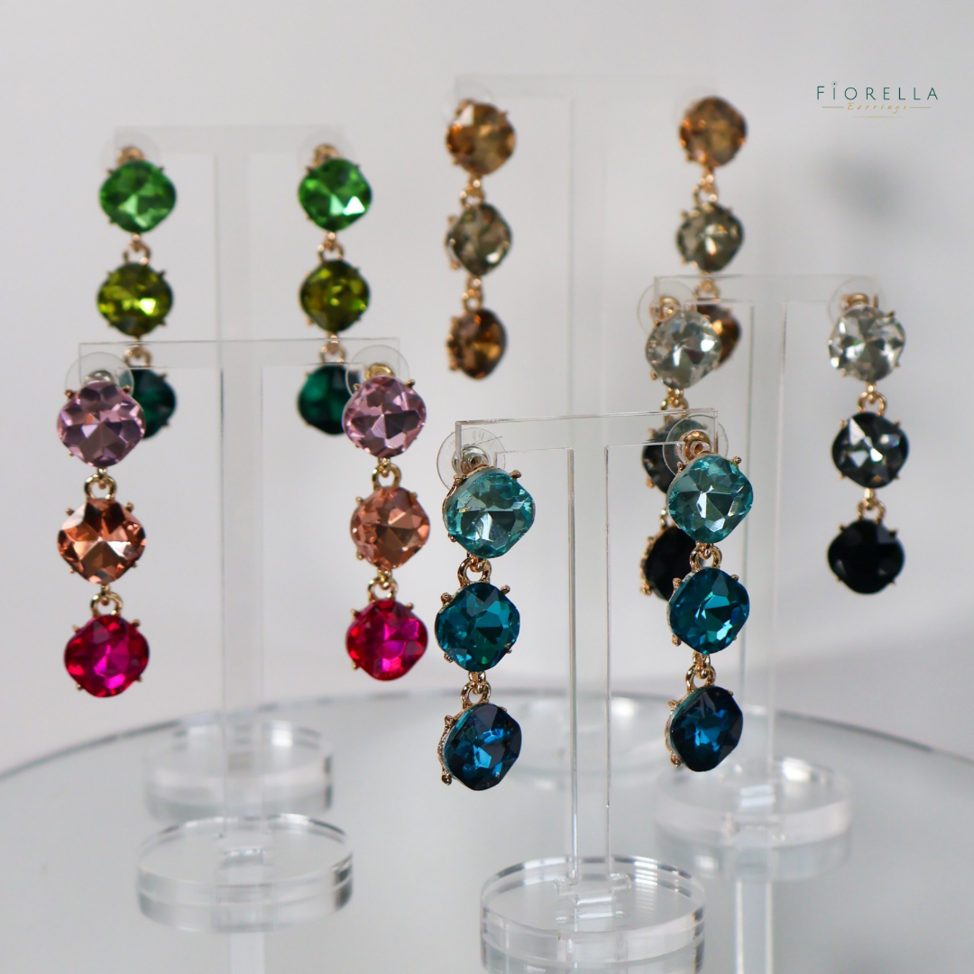 Black Trio Crystal Drop Earrings