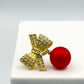 Statement festive earrings – red ball drop with gold diamanté bow top