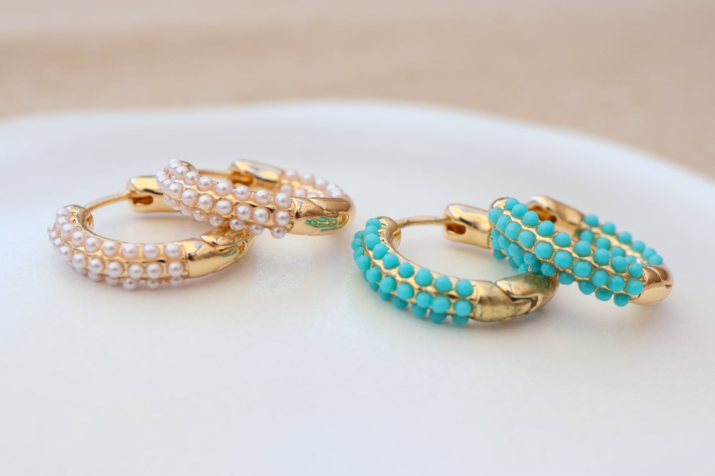 Aegean Turquoise Gold Hoop Earrings