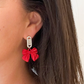 Bow & Diamanté Earrings - Red