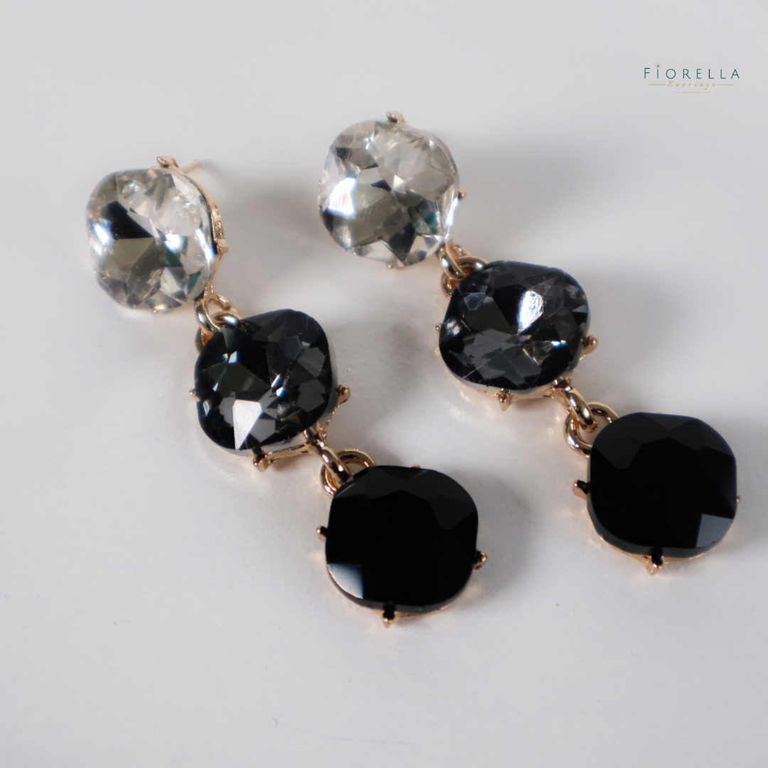 Black Trio Crystal Drop Earrings