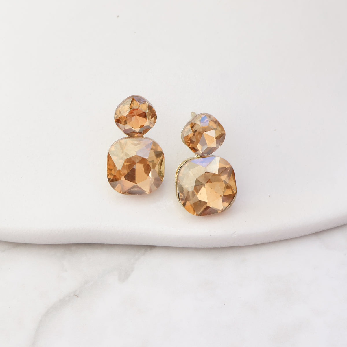 Radiance Duo Gem Earrings - Champagne