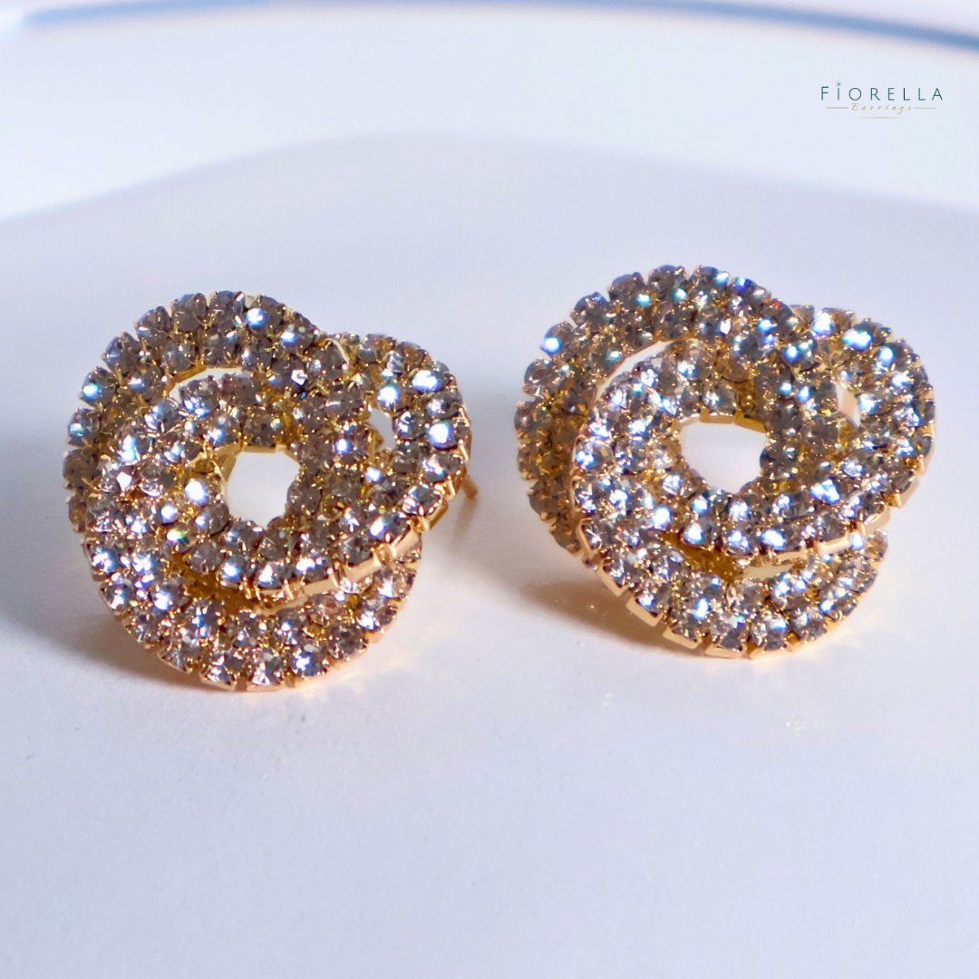 Gold Sparkle Elegant Swirl Diamanté Earrings