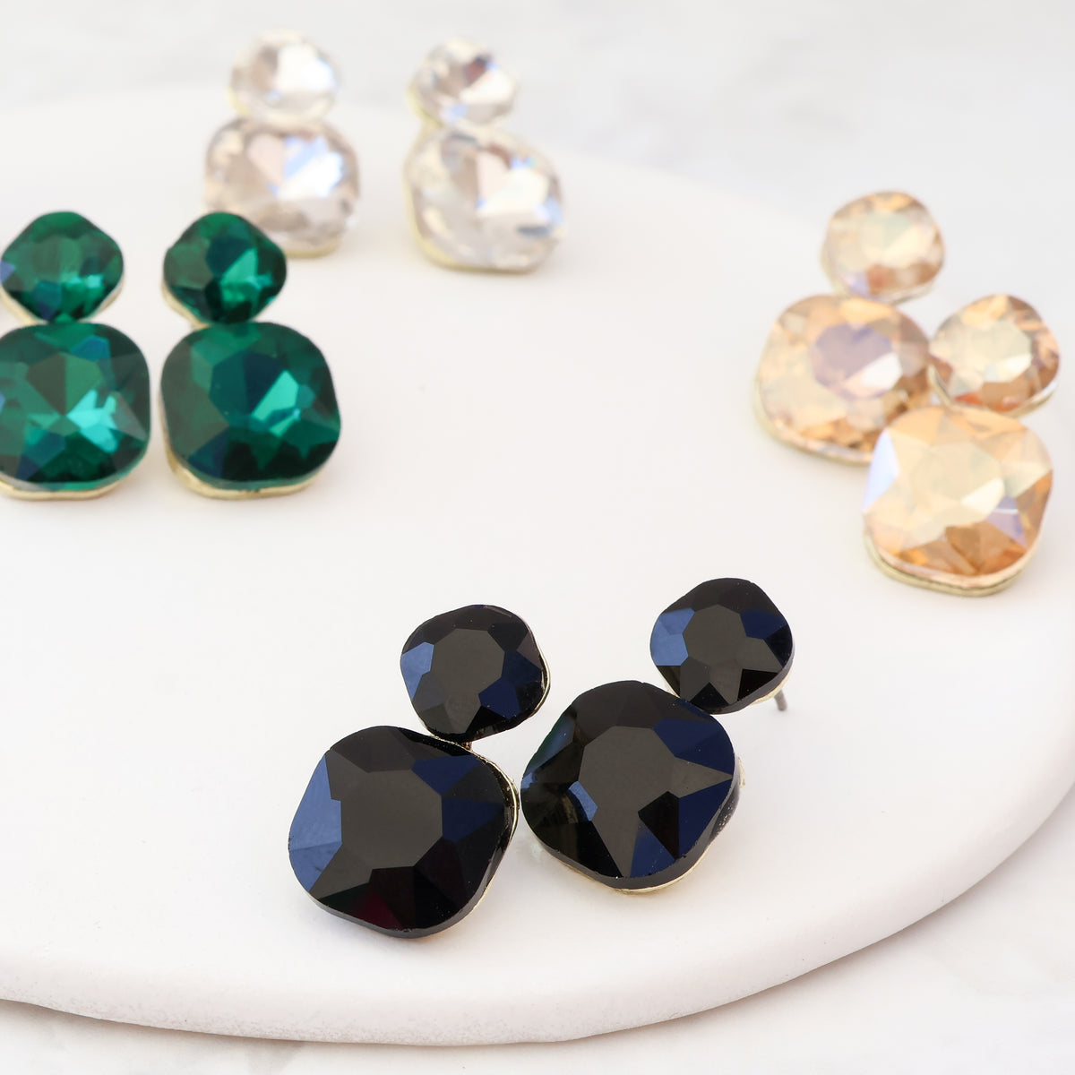 Radiance Duo Gem Earrings - Black