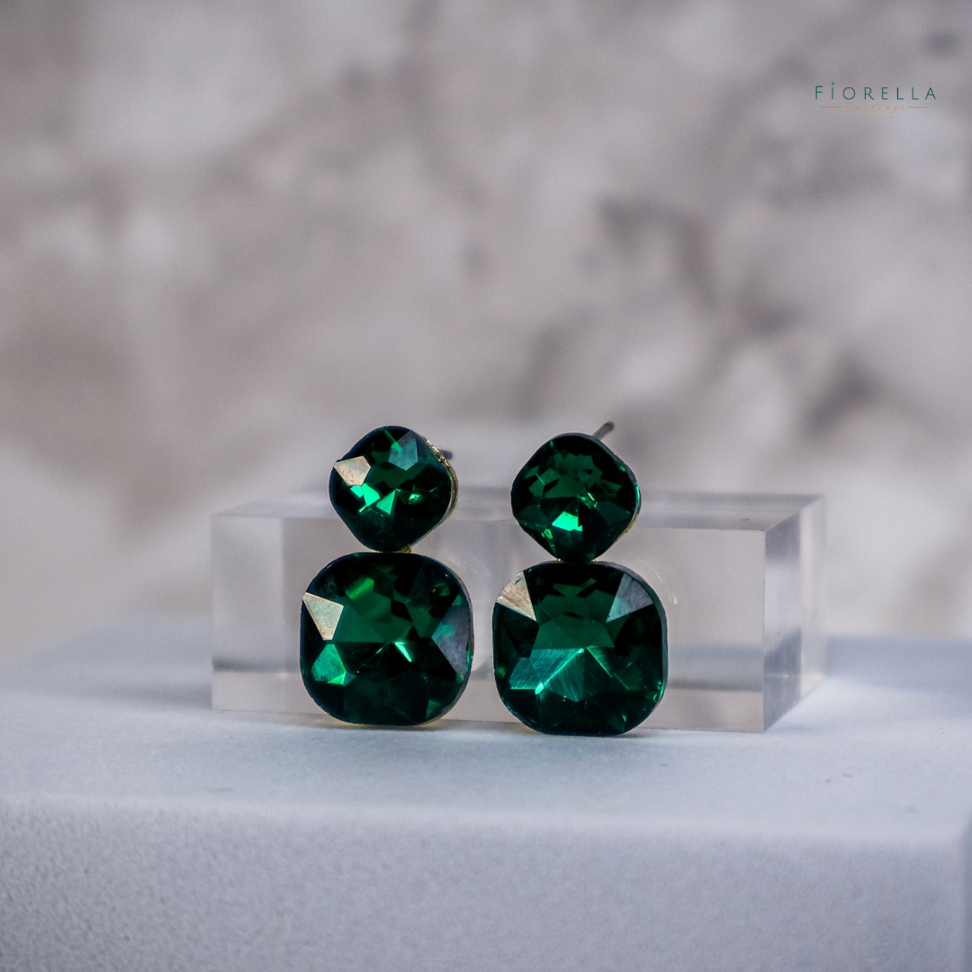 Radiance Duo Gem Earrings - Emerald Green