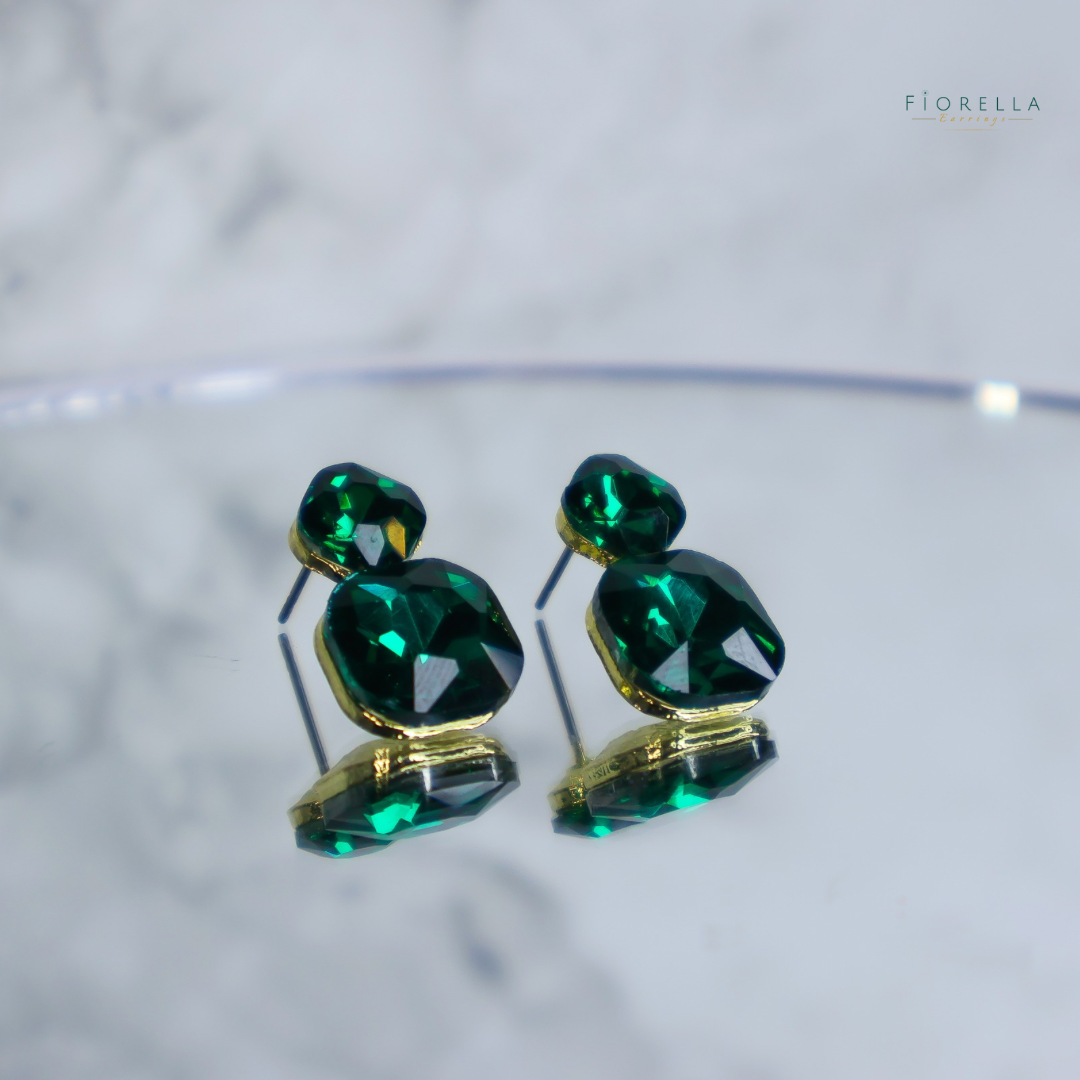 Radiance Duo Gem Earrings - Emerald Green