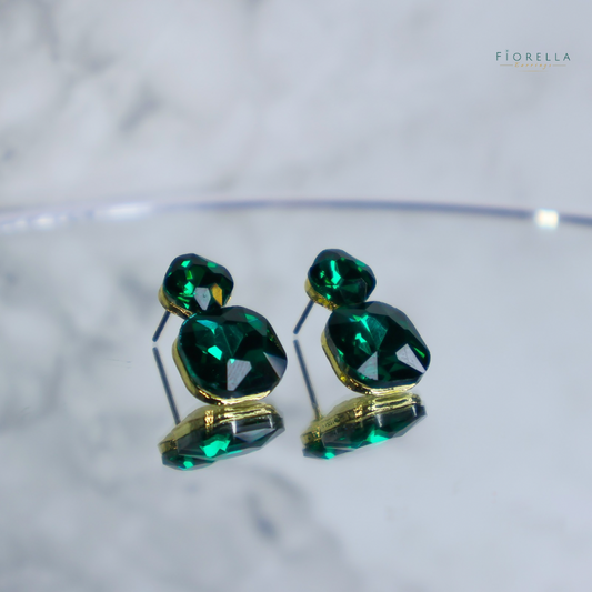 Radiance Duo Gem Earrings - Emerald Green
