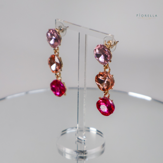 Pink Trio Crystal Drop Earrings
