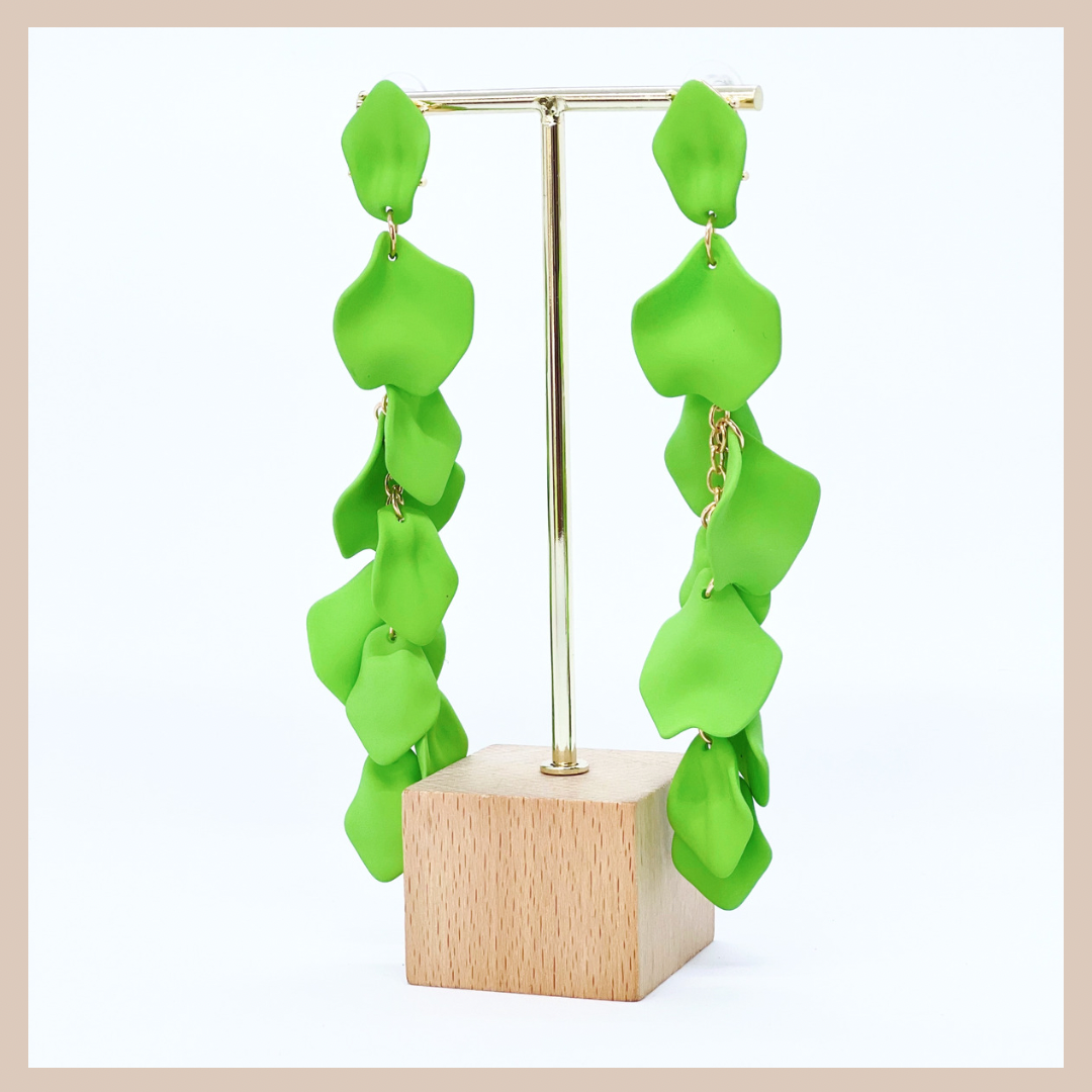 Acrylic Petal Tassel Drop Earrings - Apple Green