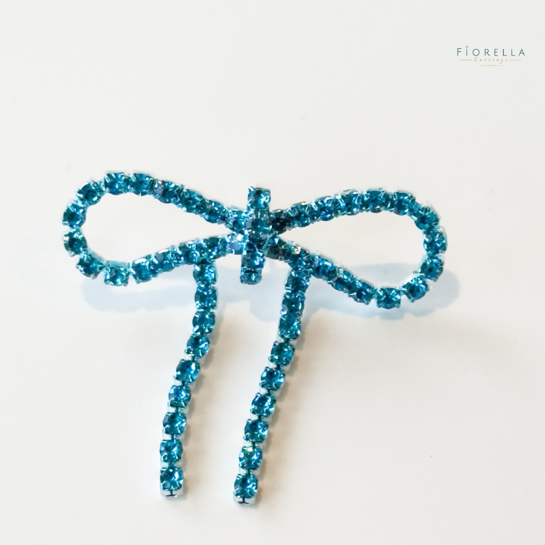 Blue Diamanté Wide Bow Earrings