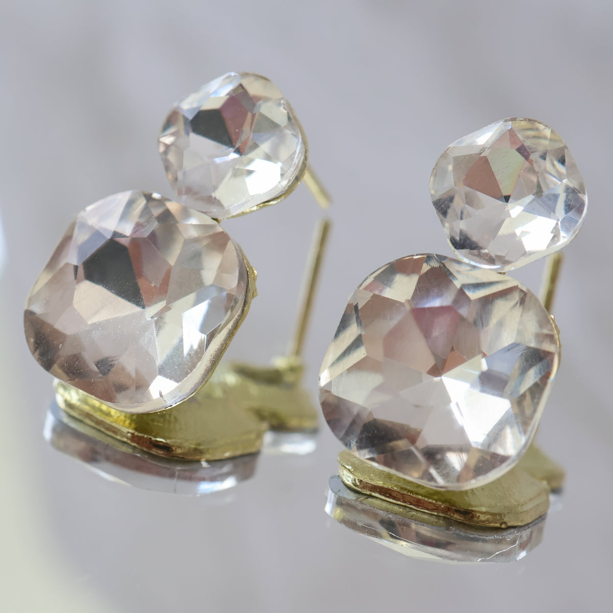 Radiance Duo Gem Earrings - Clear Crystal