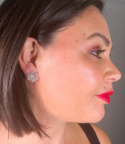 Silver & Diamanté Snowflake Stud Earrings