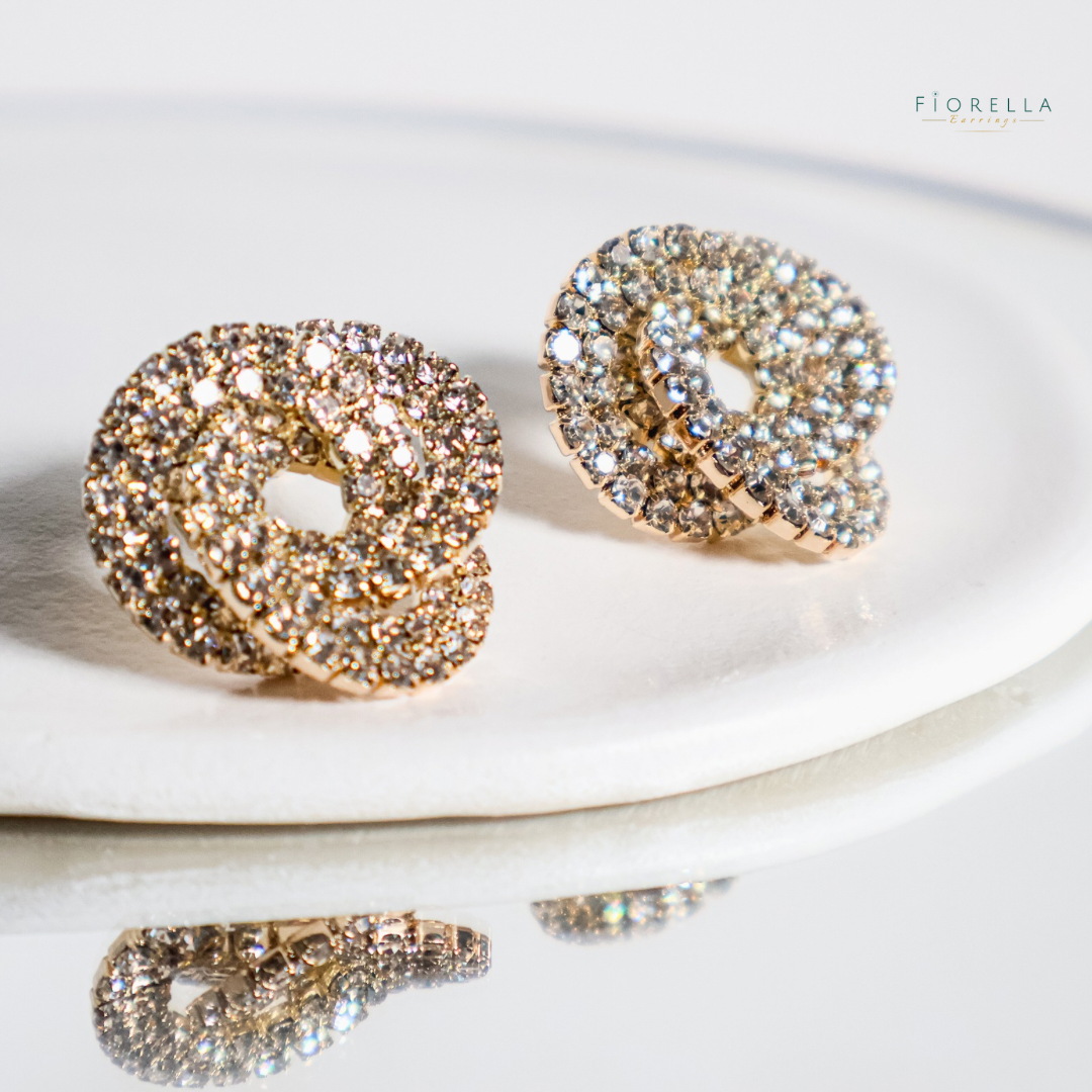 Gold Sparkle Elegant Swirl Diamanté Earrings