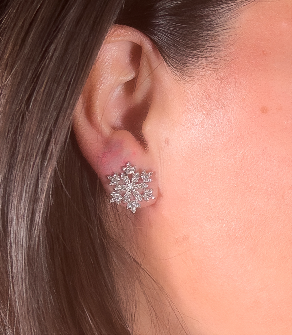 Silver & Diamanté Snowflake Stud Earrings