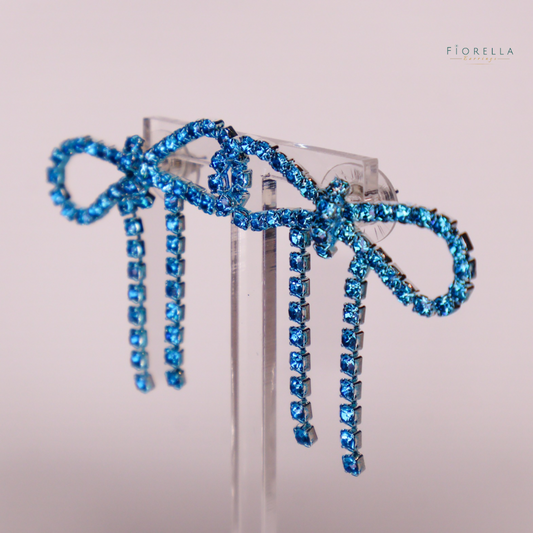 Blue Diamanté Wide Bow Earrings