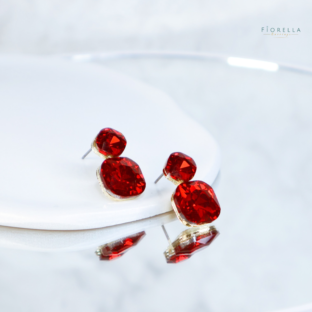 Radiance Duo Gem Earrings - Ruby