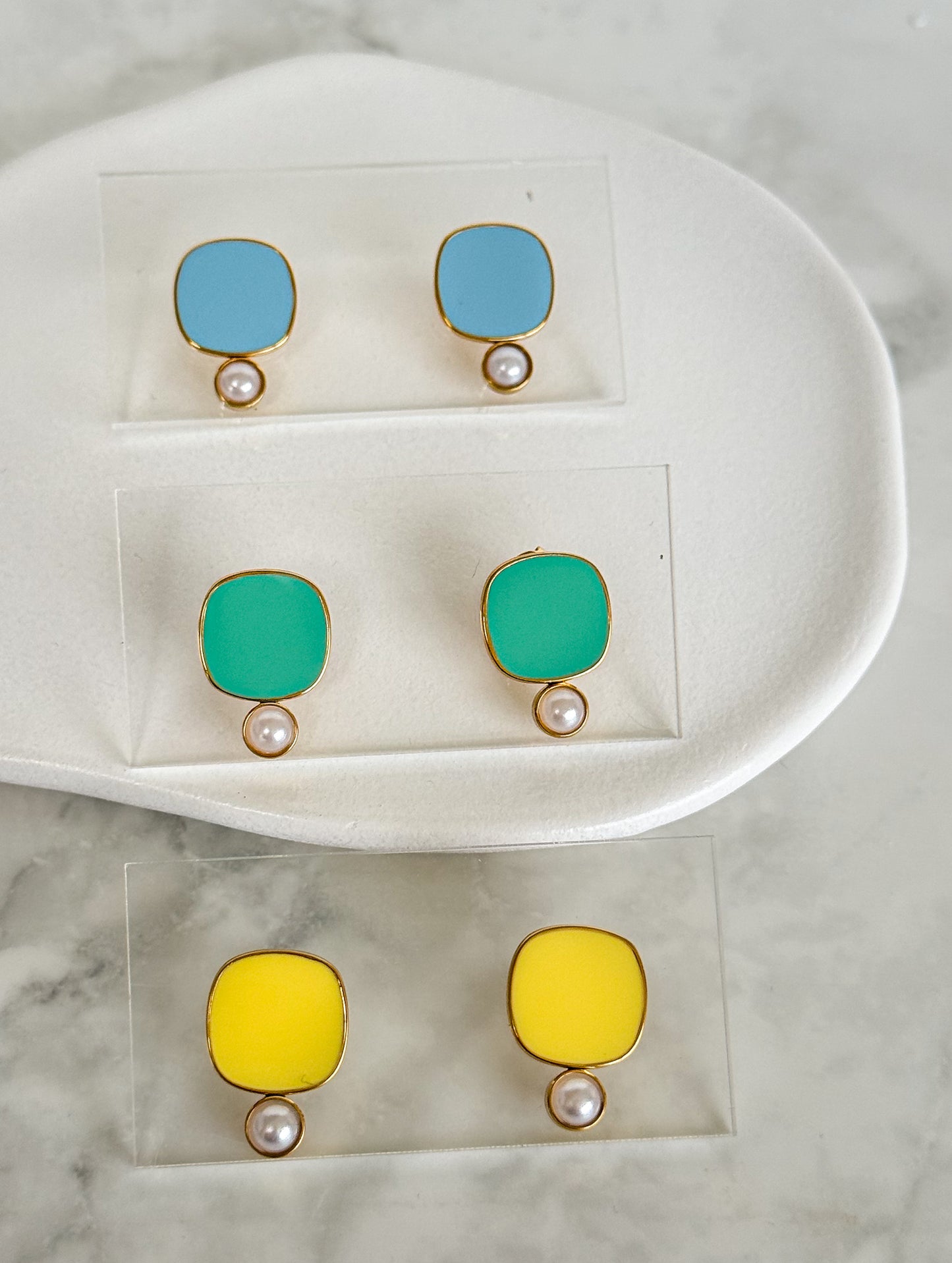 Viva Colour Pearl Earrings - Sky Blue