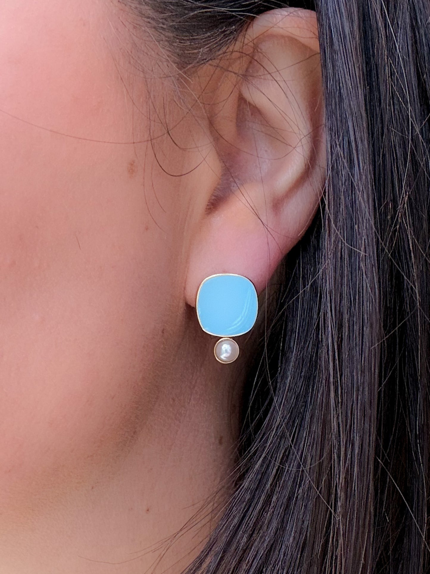 Viva Colour Pearl Earrings - Sky Blue