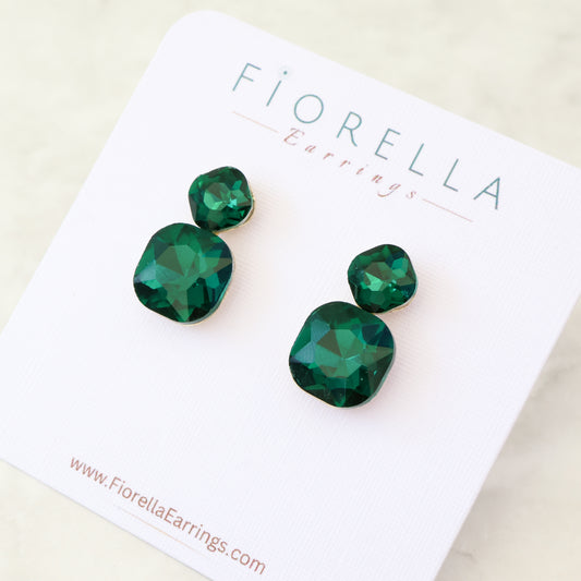 Radiance Duo Gem Earrings - Emerald Green