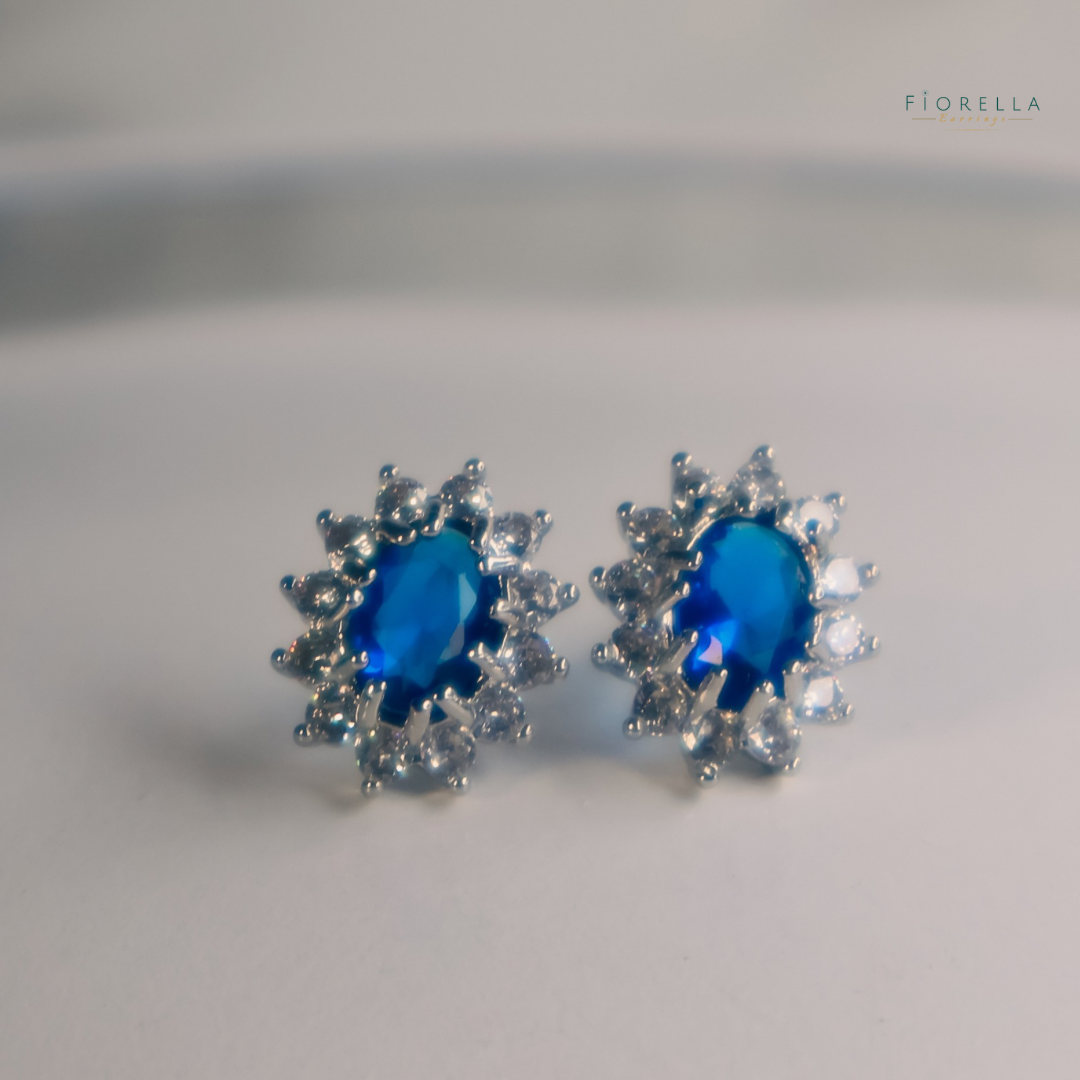 Oval Halo Studs - Sapphire Blue