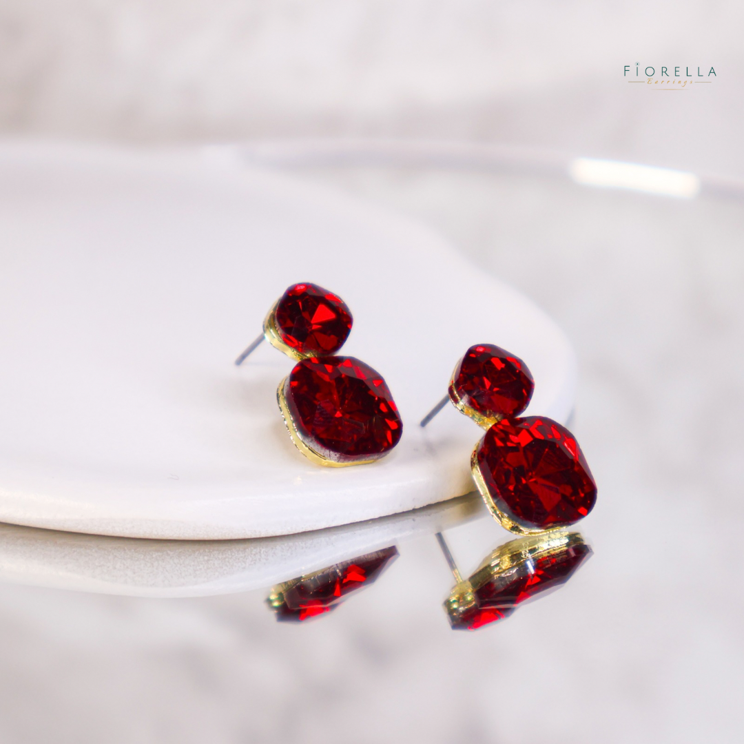 Radiance Duo Gem Earrings - Ruby