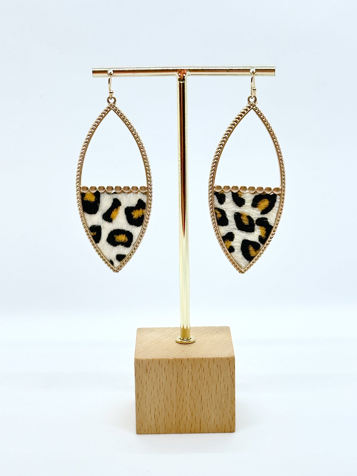 Animal & Gold Large Statement Earrings - Snow Leopard