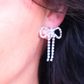 Silver Diamanté Wide Bow Earrings