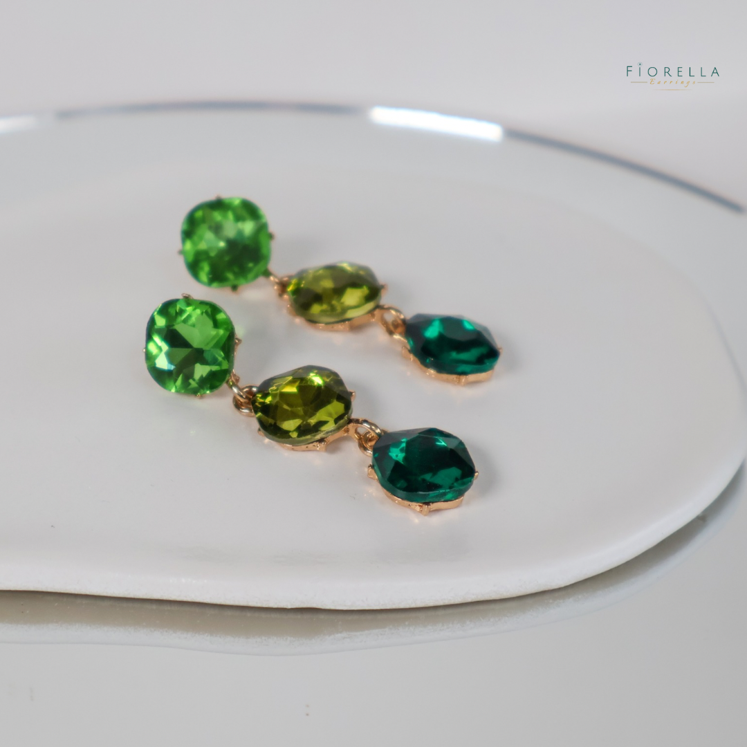 Emerald Trio Crystal Drop Earrings