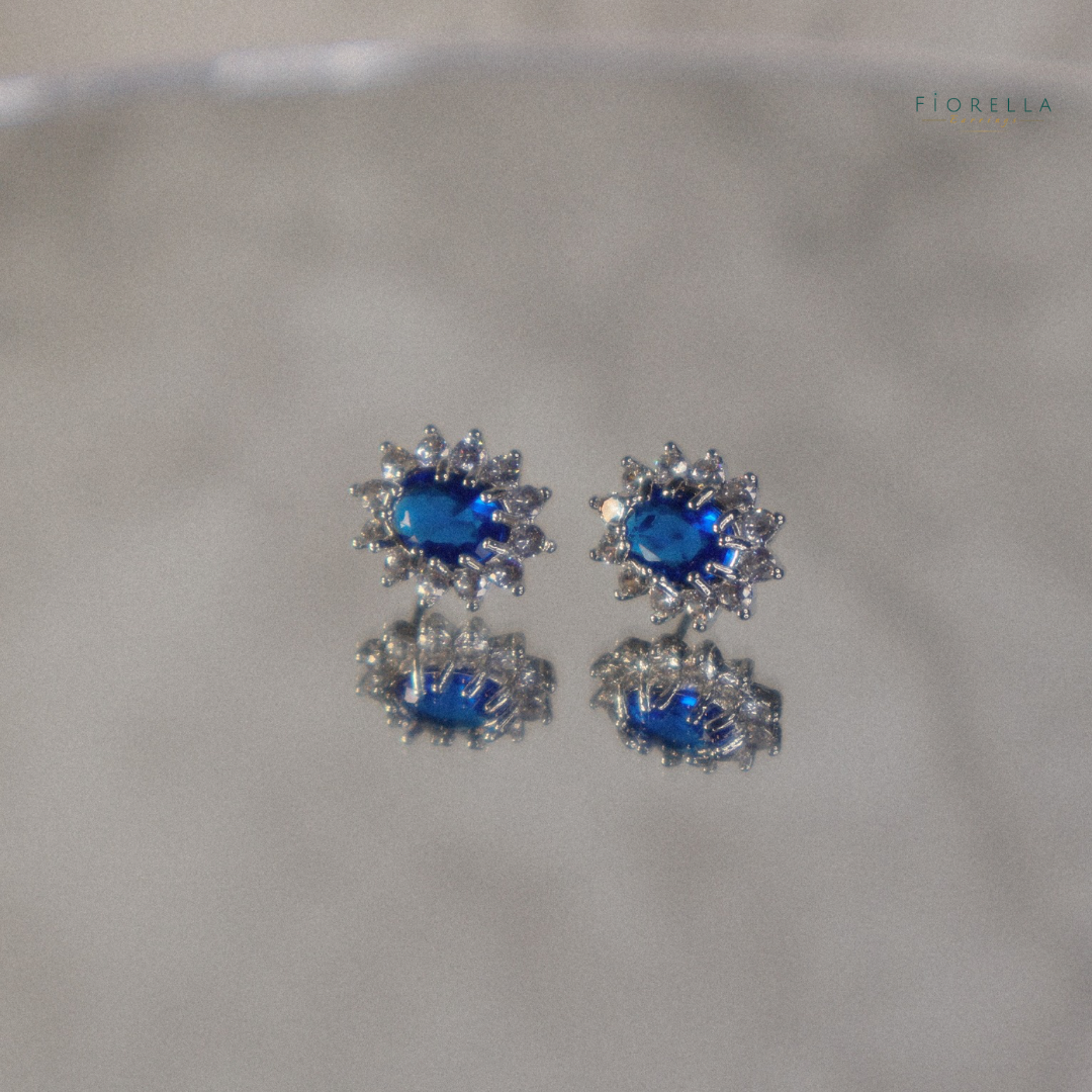 Oval Halo Studs - Sapphire Blue