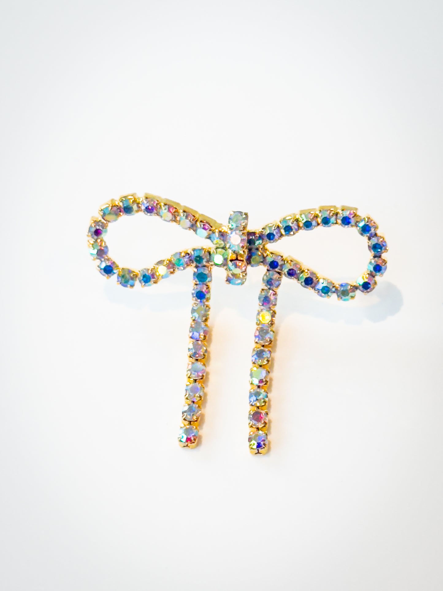 Iridescent Gold Diamanté Wide Bow Earrings