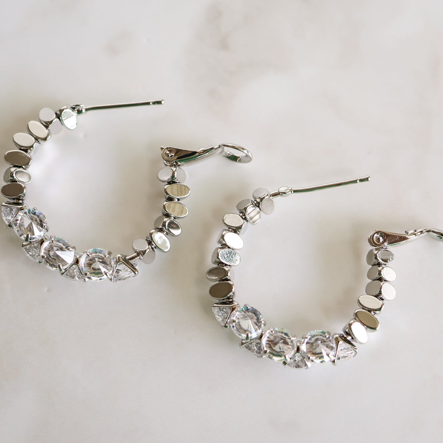 LUMINA Crystal Hoop Earrings - Silver