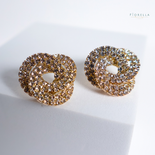 Gold Sparkle Elegant Swirl Diamanté Earrings