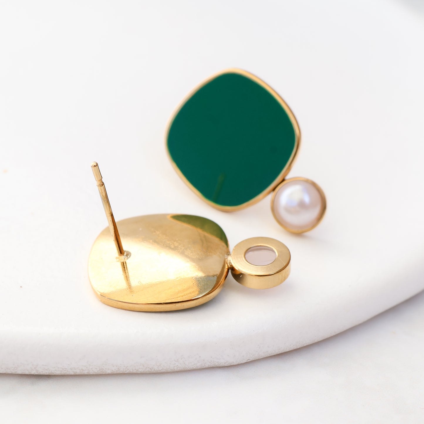 Viva Pearl Stud Earrings - Forest Green