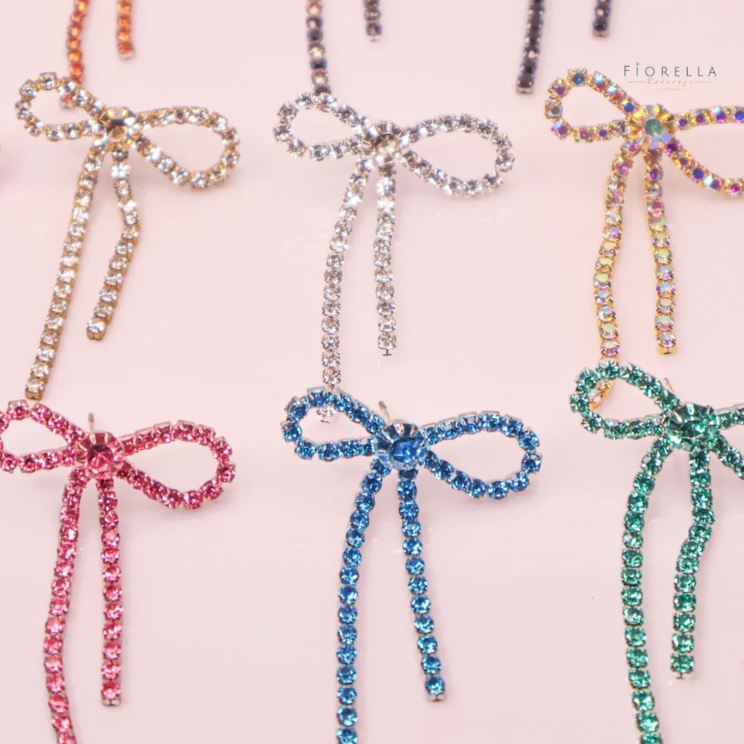 Diamante Bow Earrings - Bright Red