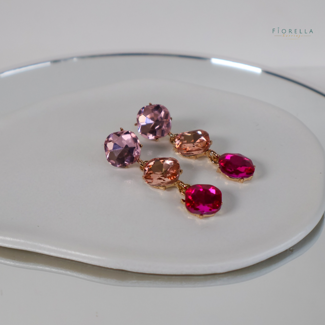Pink Trio Crystal Drop Earrings