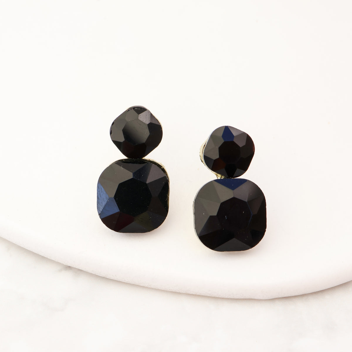 Radiance Duo Gem Earrings - Black