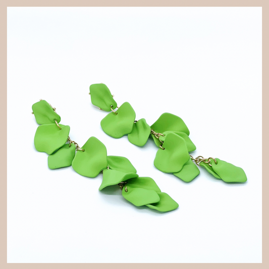 Acrylic Petal Tassel Drop Earrings - Apple Green