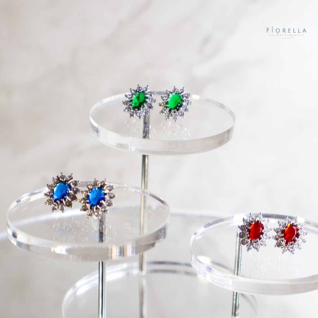 Oval Halo Studs - Ruby Red