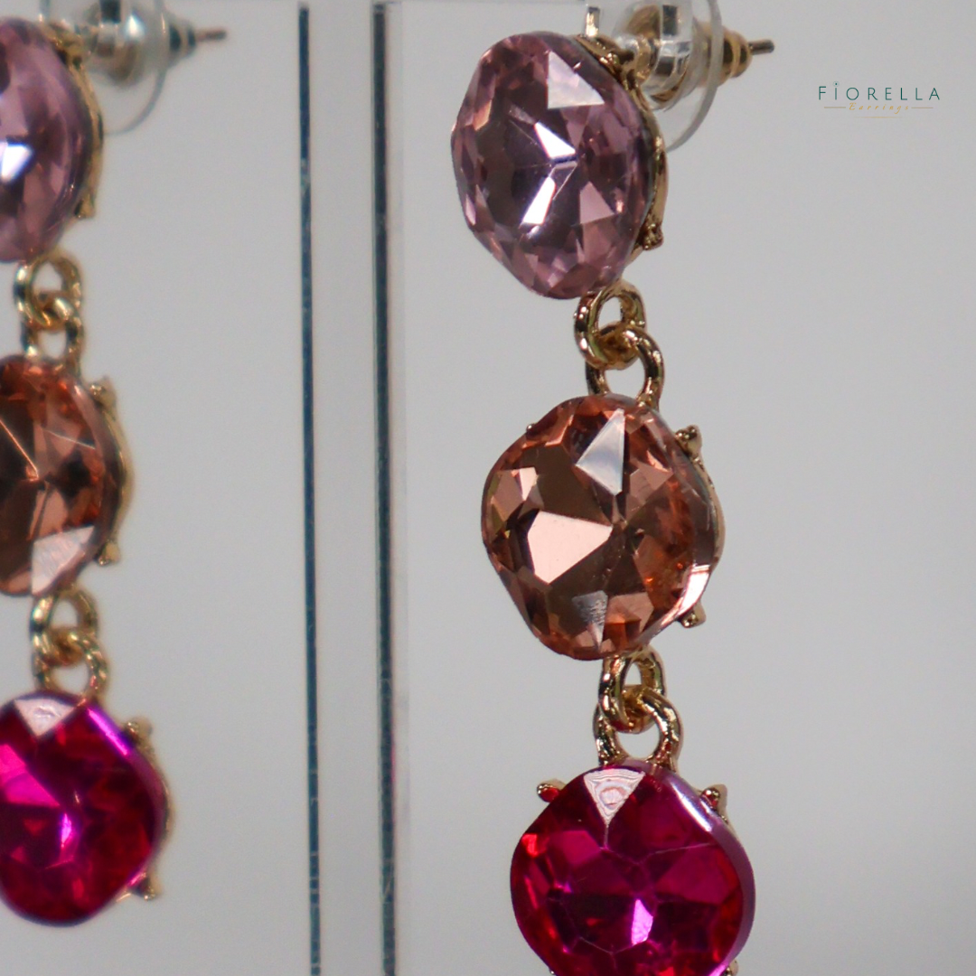 Pink Trio Crystal Drop Earrings