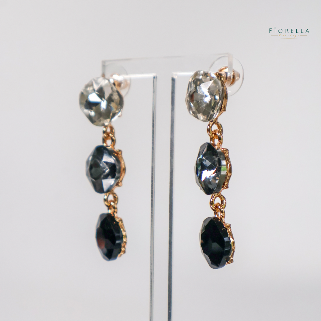 Black Trio Crystal Drop Earrings
